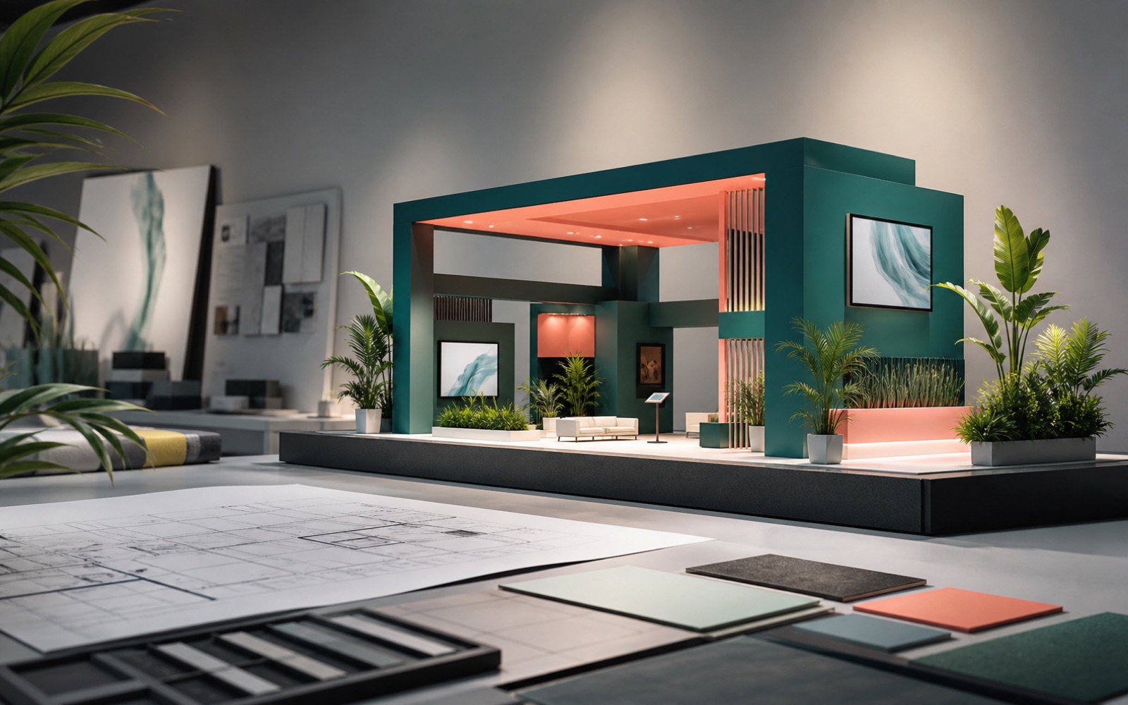 Architectural model of a modern exhibition stand