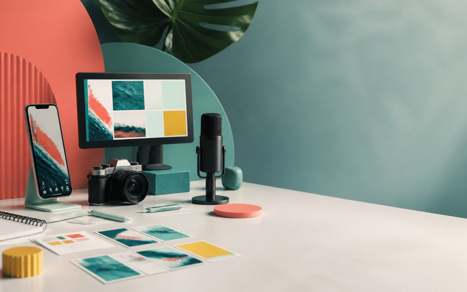 Social content studio with camera, microphone and vertical mobile content