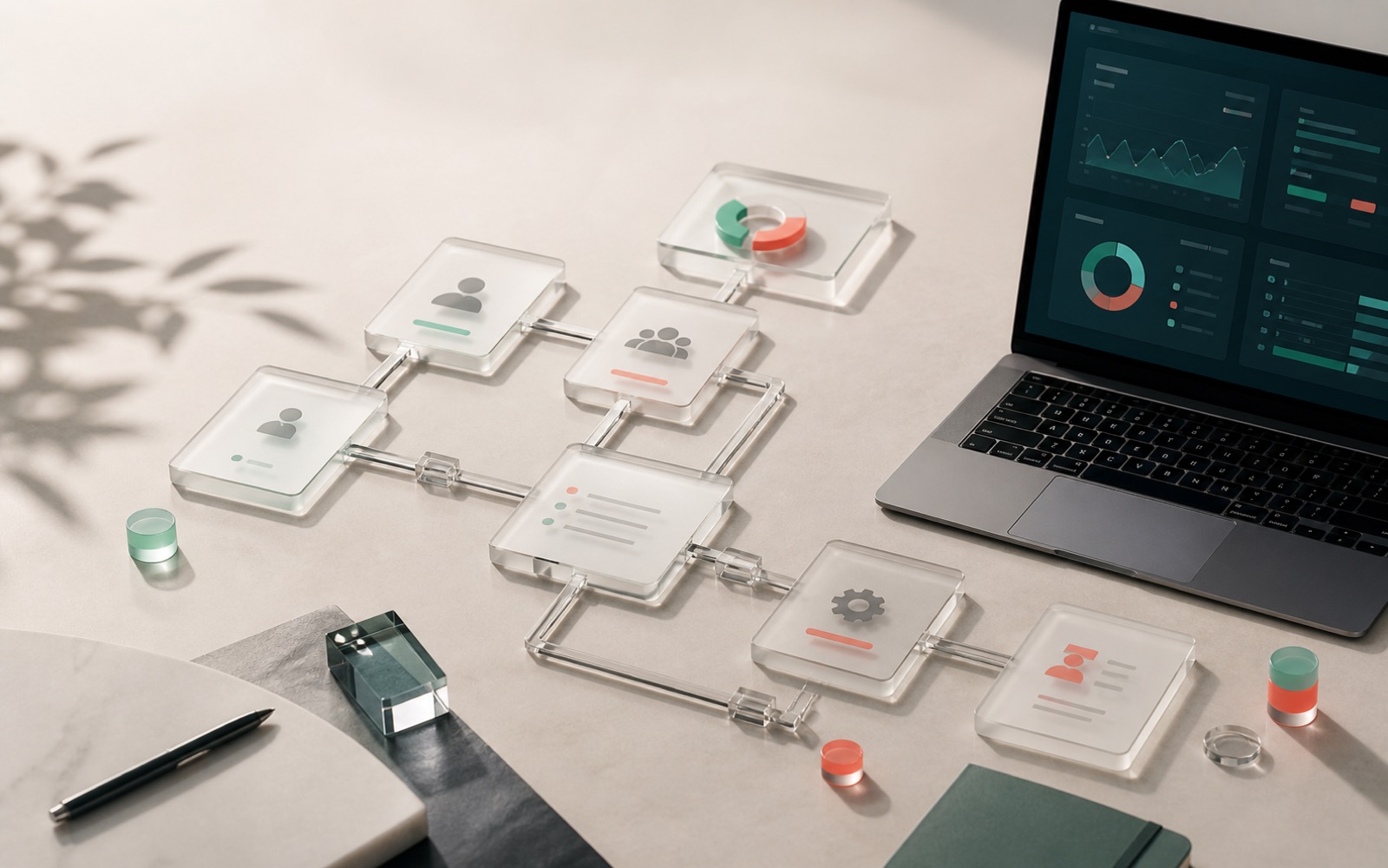 Connected workflow modules and business software dashboard